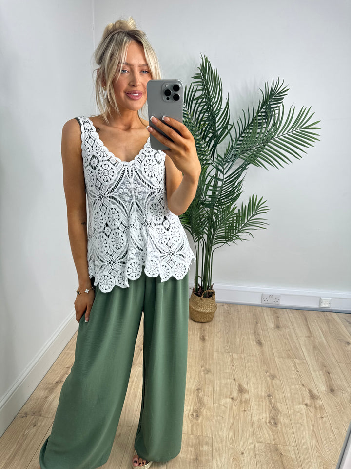 Betsy Crochet cami - White