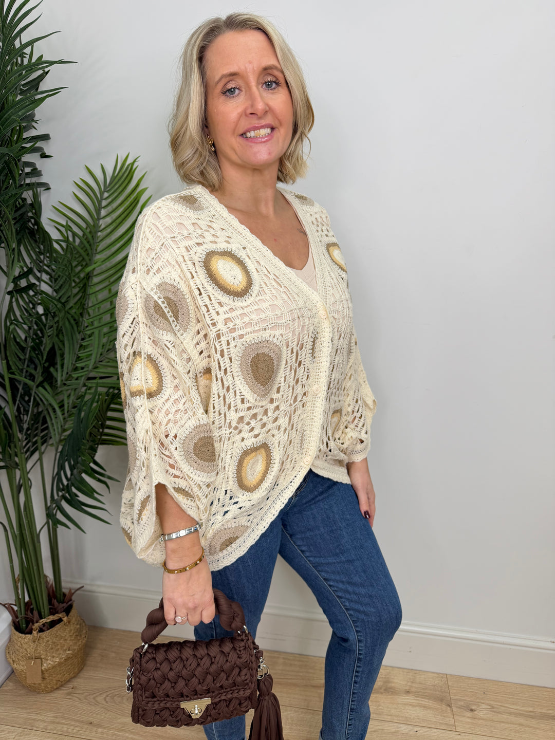 Venice Crochet Cardigan - Mocha & Beige