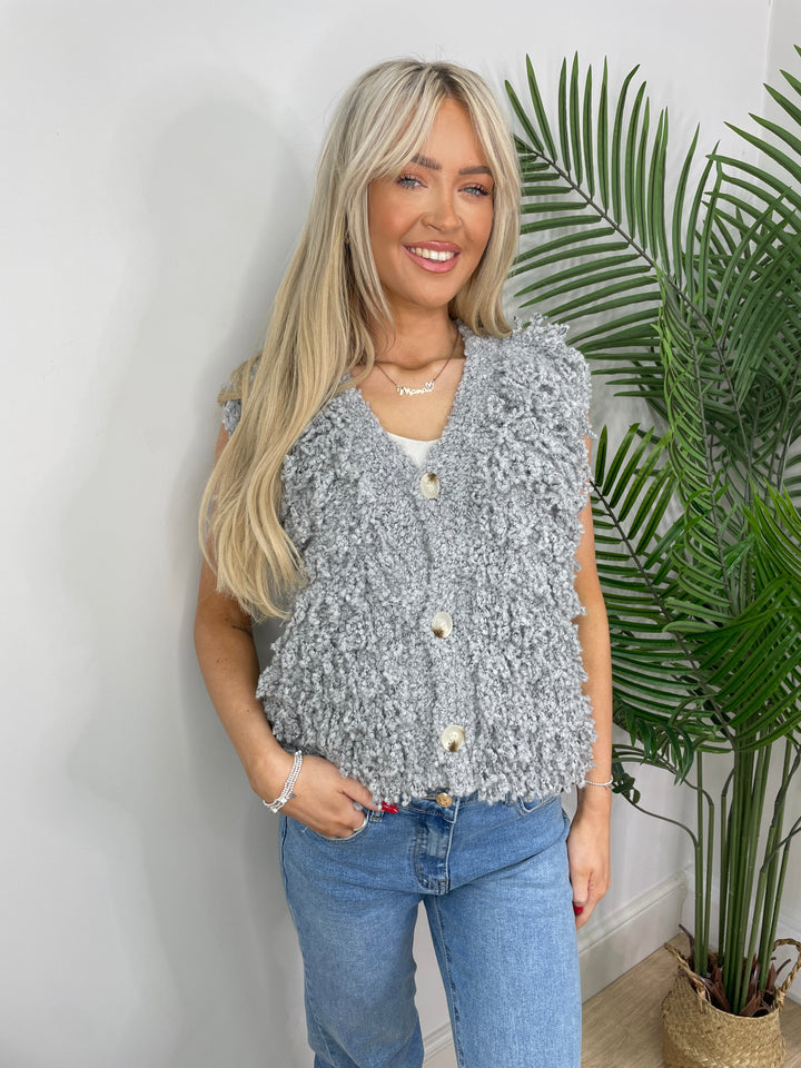 Popcorn Button Knit - Grey