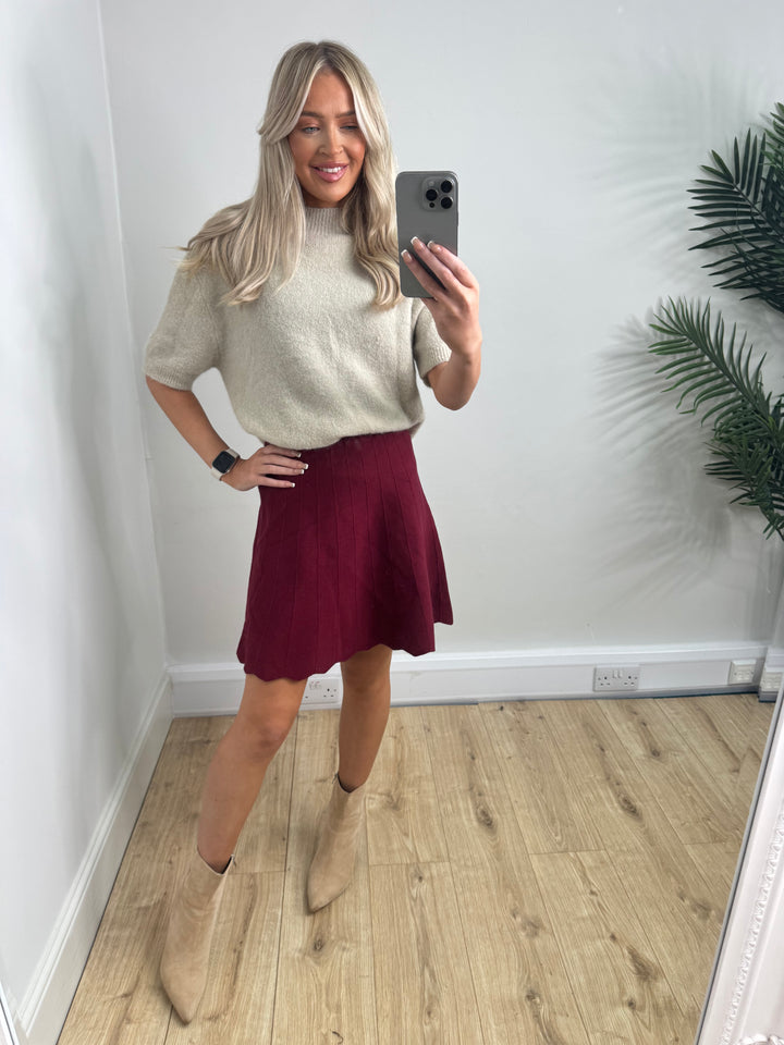Knitted Pleated Skirt - Wine
