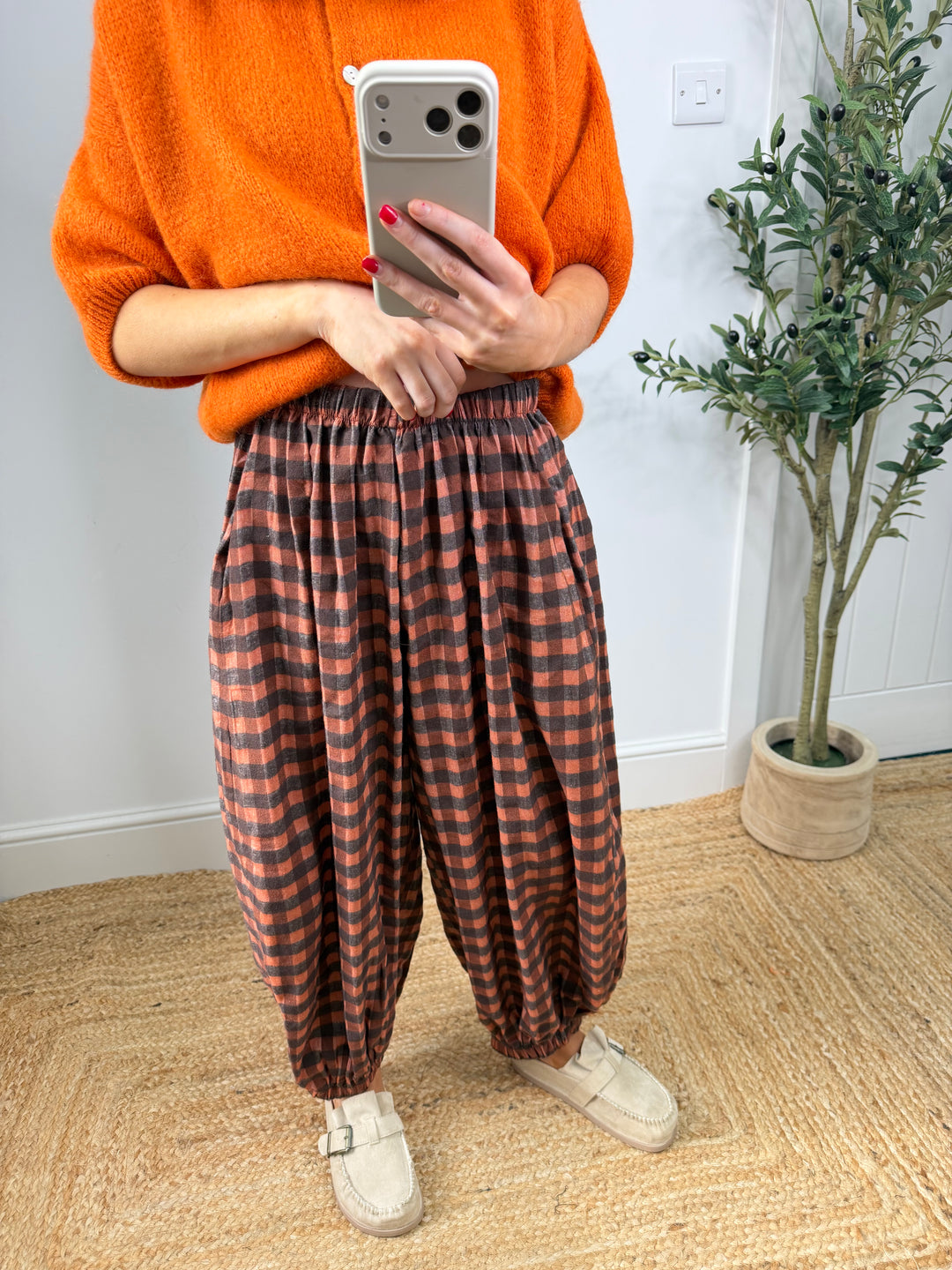 Stassie Check Trousers - Chocolate & Rust
