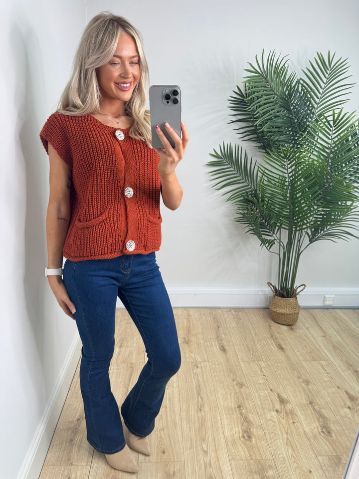 Fern Gold Button Tank - Burnt Orange