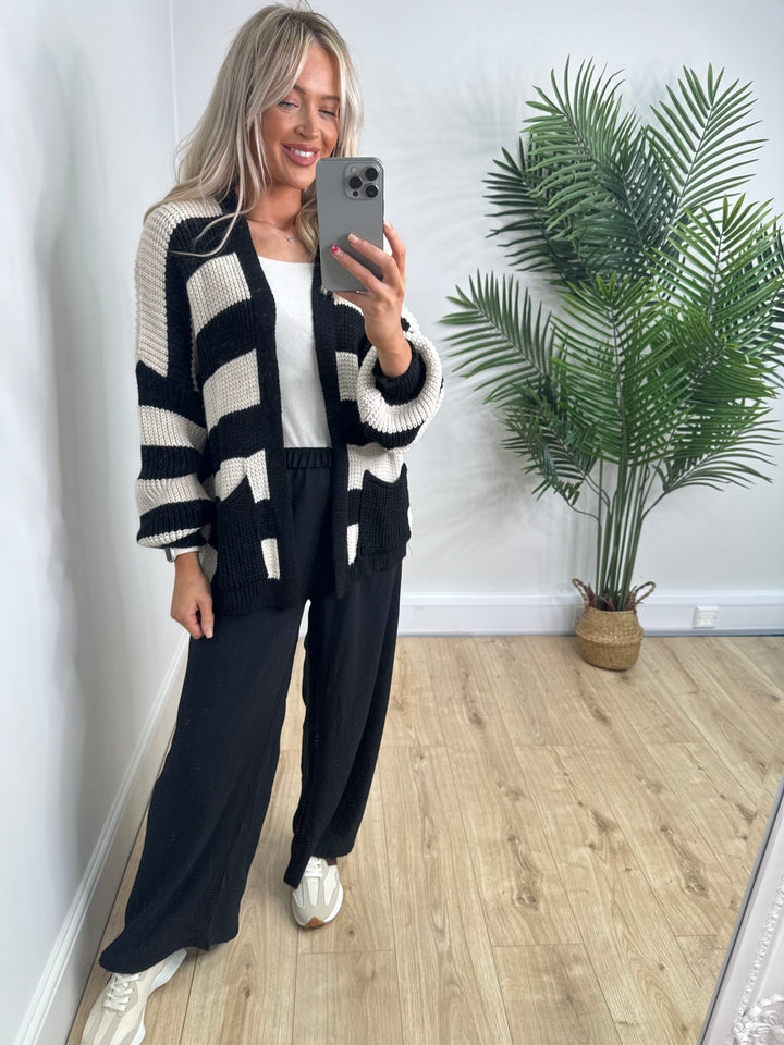 Beatrice Stripe Cardigan - Black