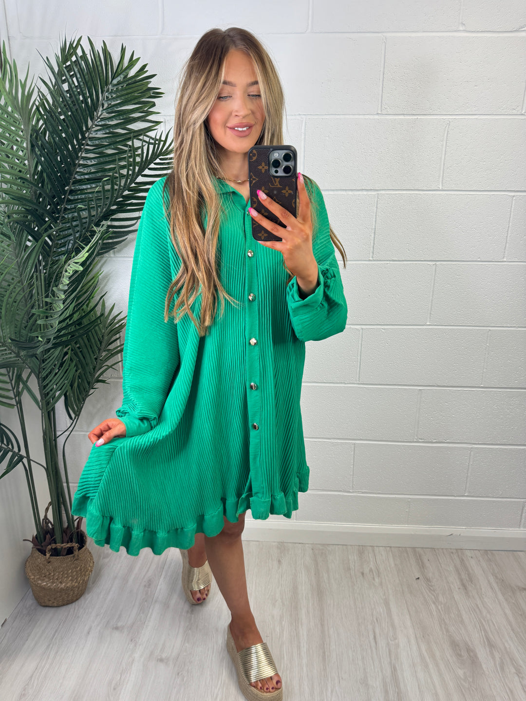 Chloe Pleated Dress - Emerald
