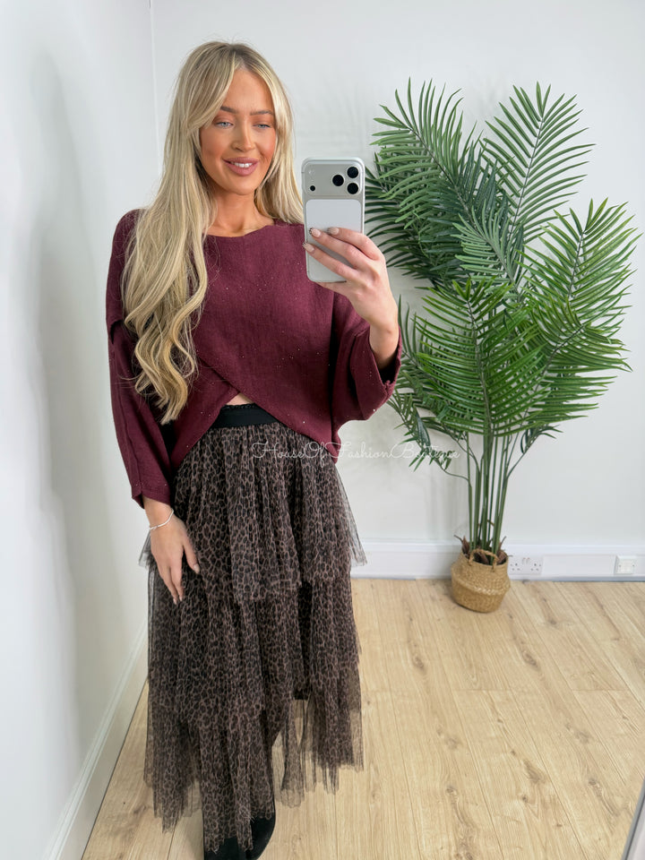 Diamante Wrap Knit - Burgundy