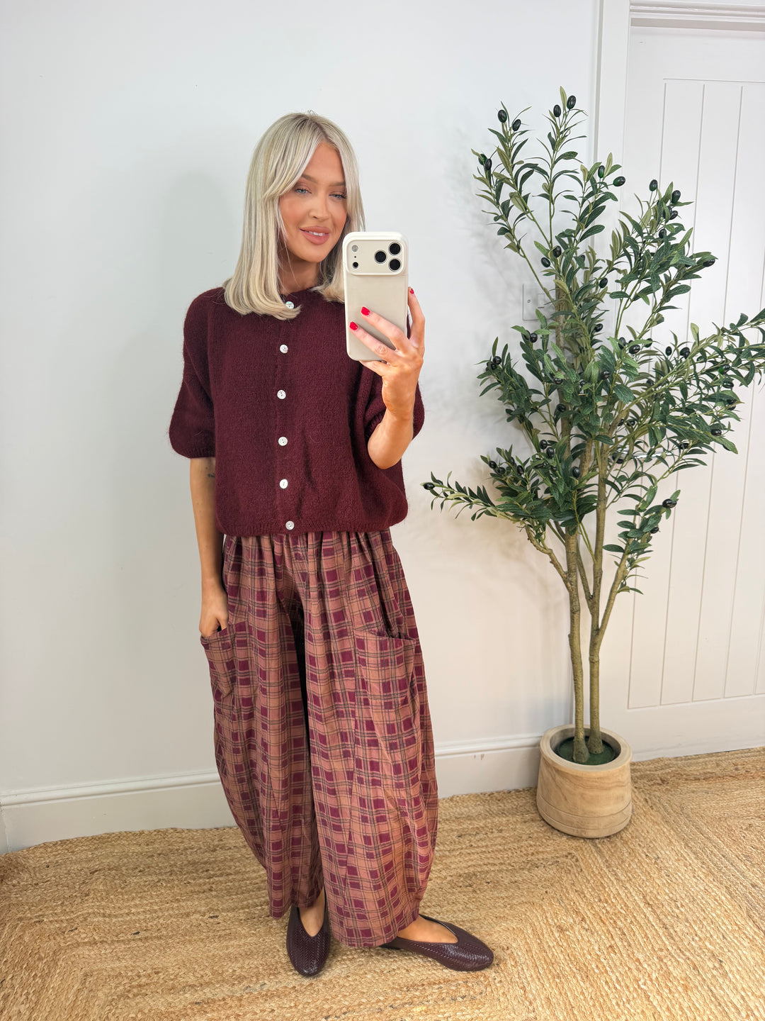 Kassia Cardigan - Wine Short Sleeve