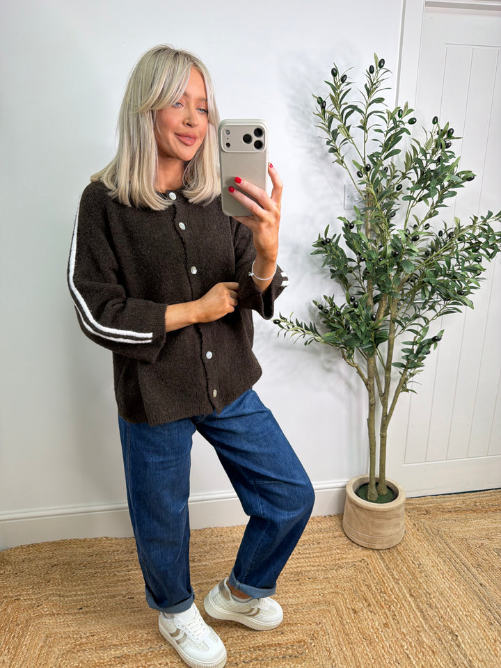 Stripe Side Cardigan - Chocolate