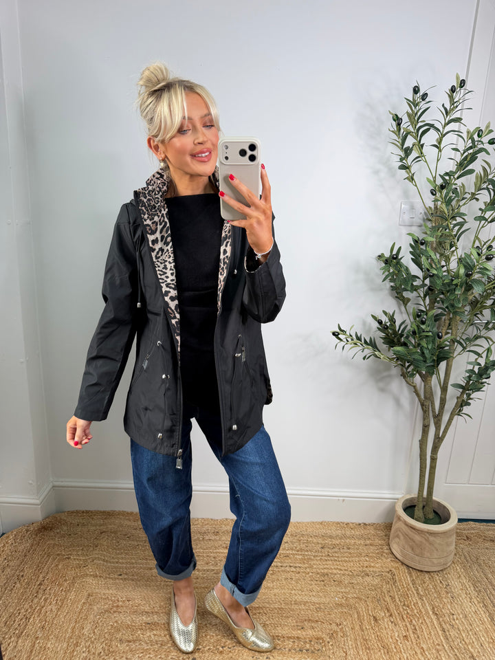 Reversible Leopard Rain Mac - Black