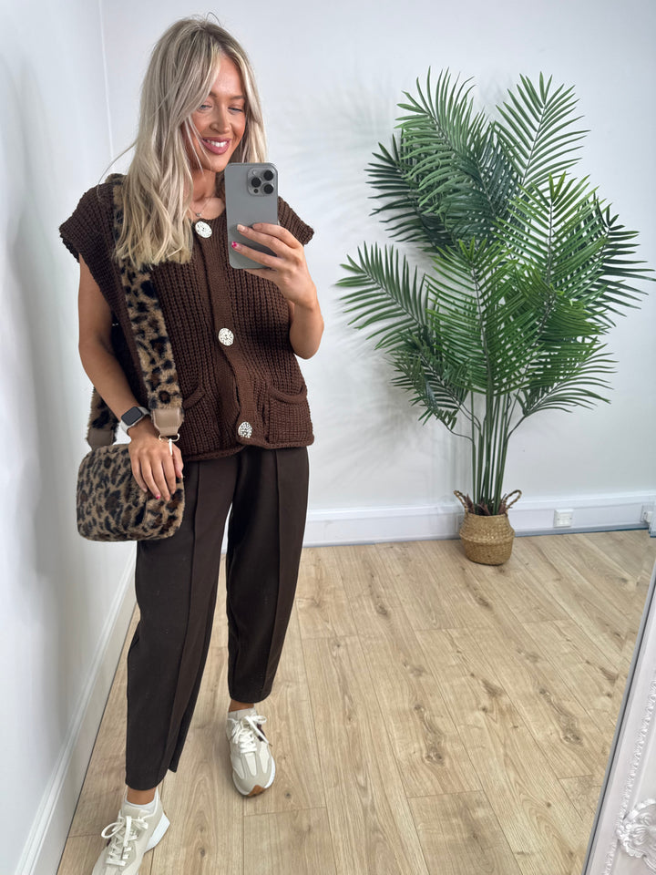 Fern Gold Button Tank - Chocolate