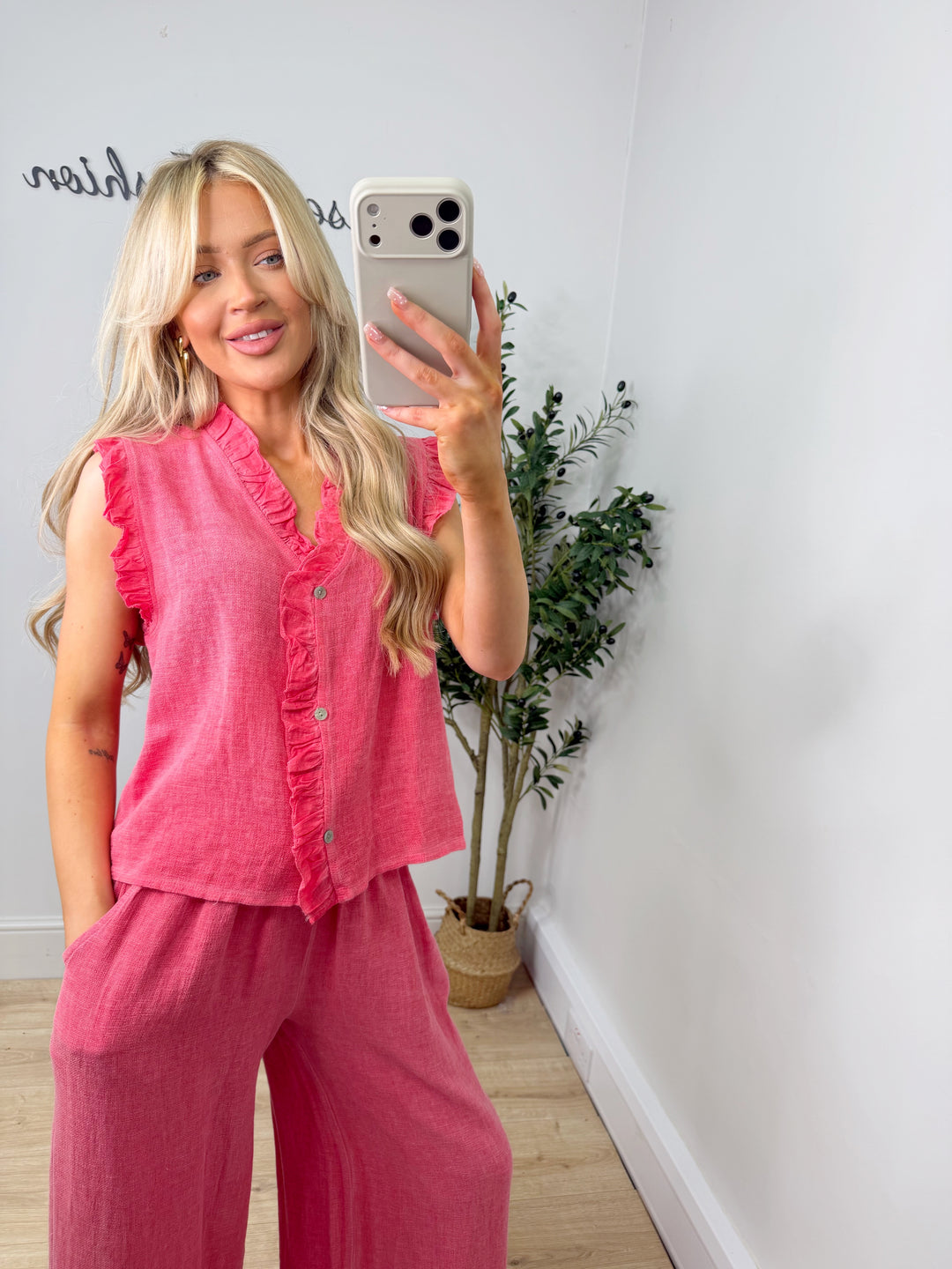 Oslo Frill Top - Raspberry Red