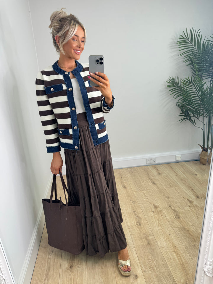 Freya Stripe Jacket - Chocolate