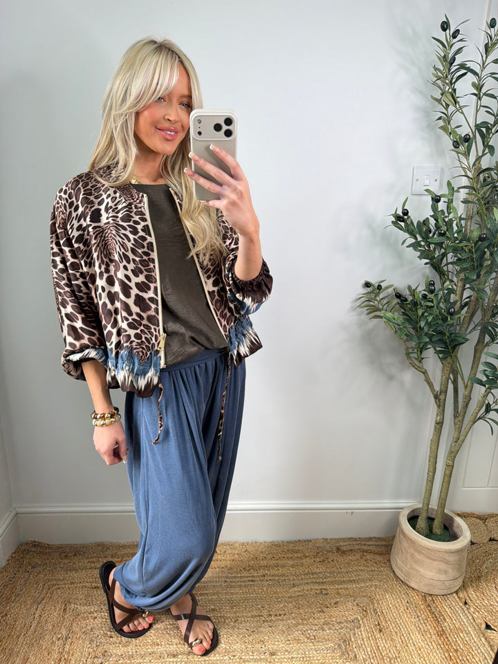 Jermaine Bomber Jacket - Blue Leopard