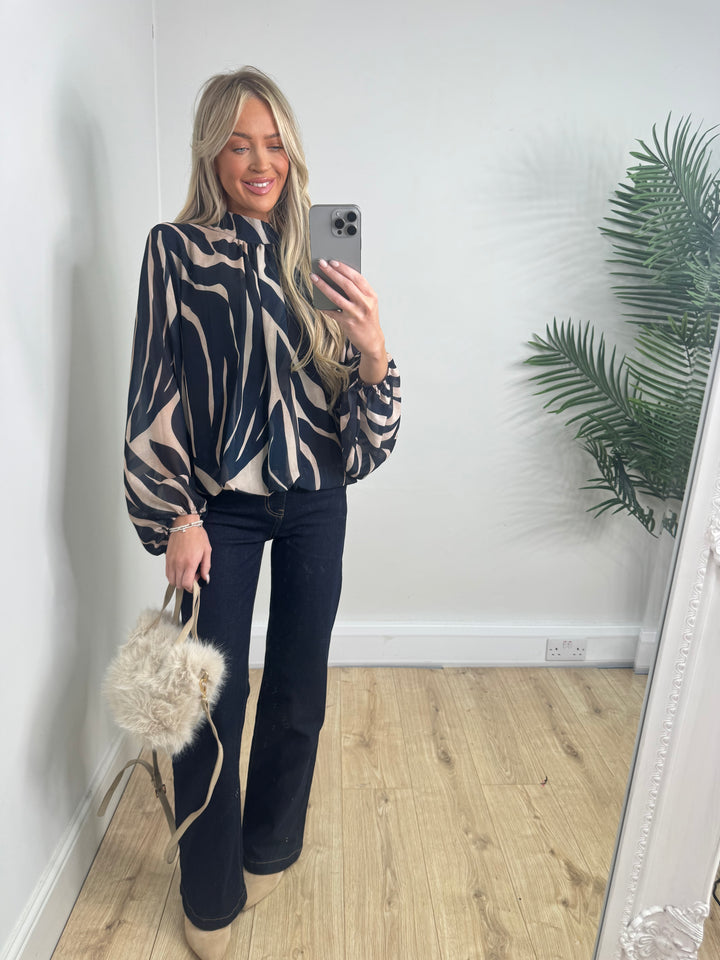 Bobbie Bubble Hem Top - Navy