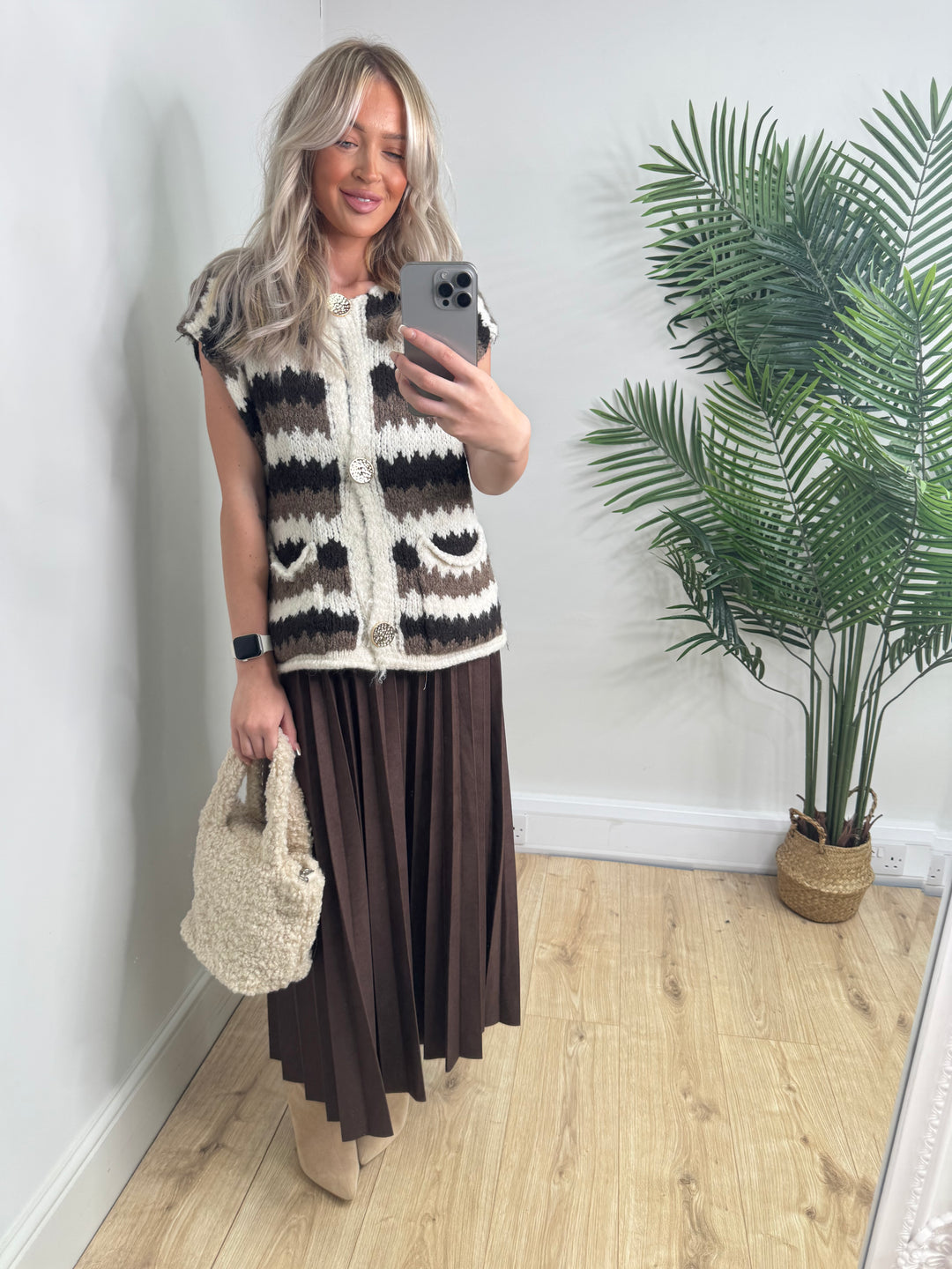 Lena Gold Button Tank - Chocolate