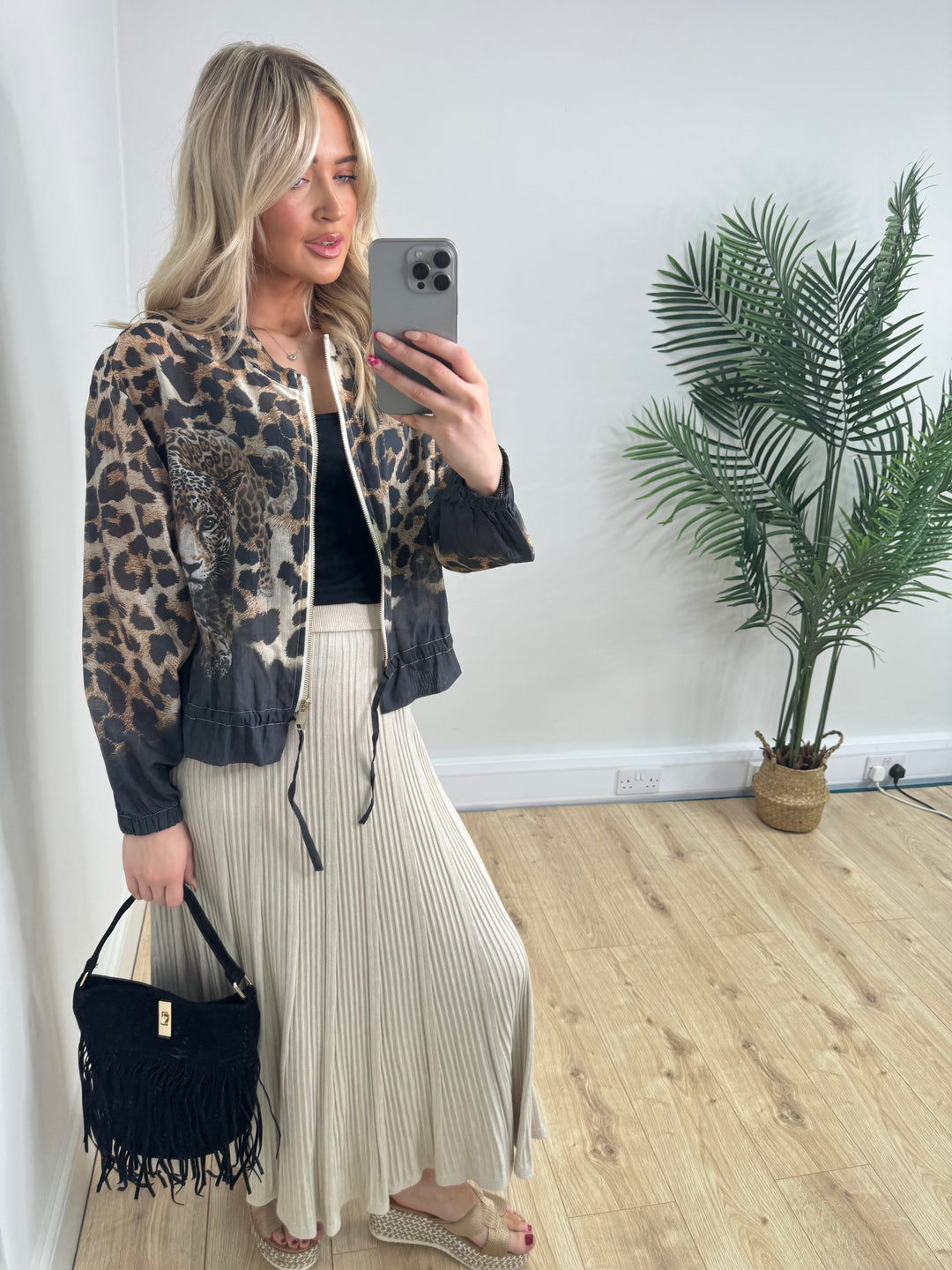 Jade Leopard Bomber - Black