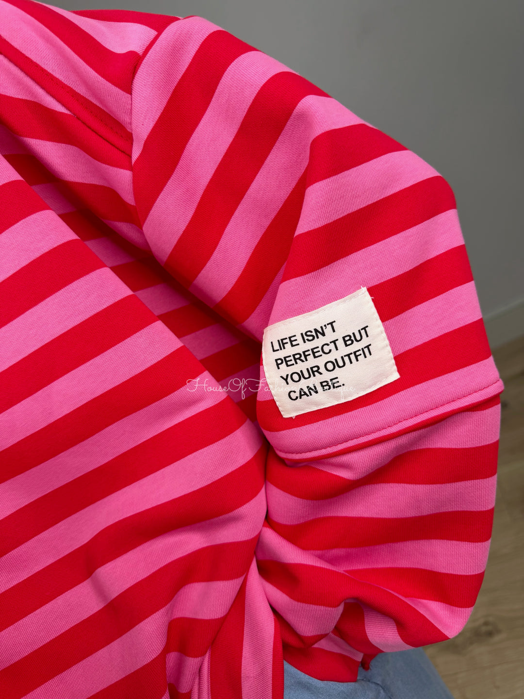 Alexa Slogan Stripey Sweatshirt - Pink & Red PREORDER