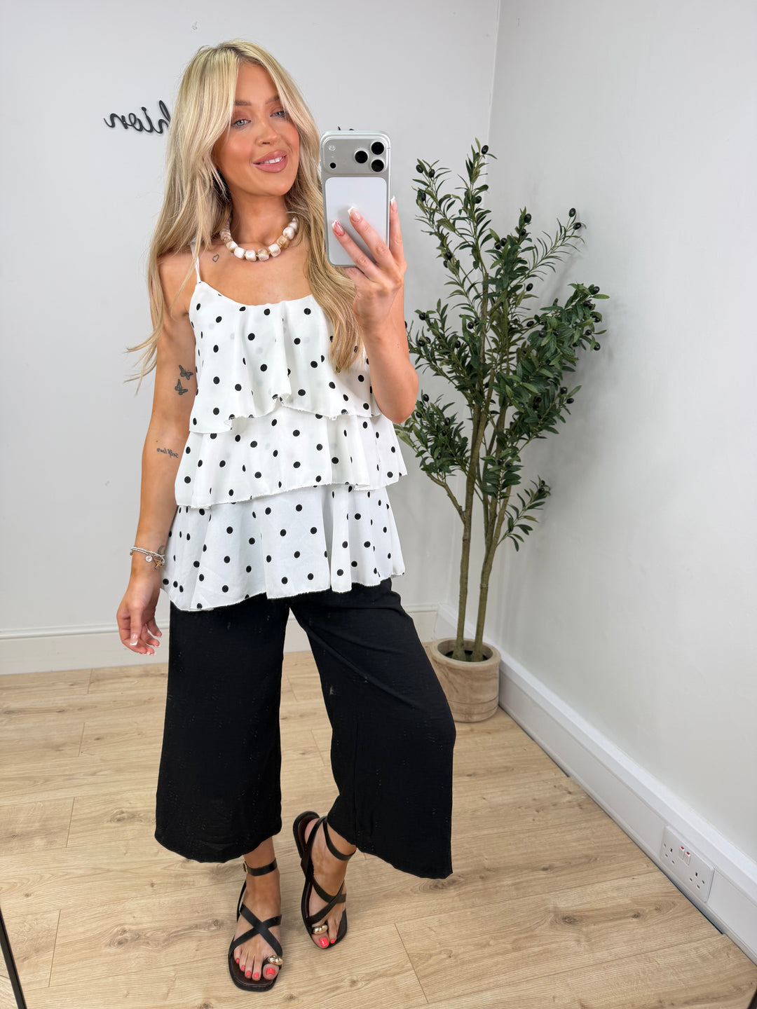 Raya Dottie Ruffle Top - White
