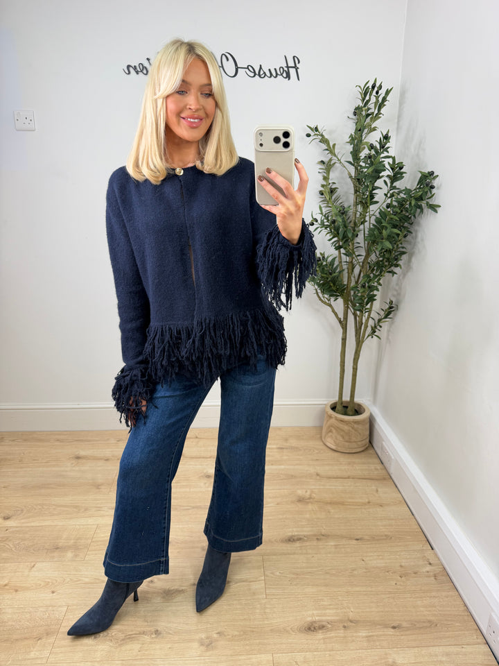 Adele Fringe Cardigan - Navy