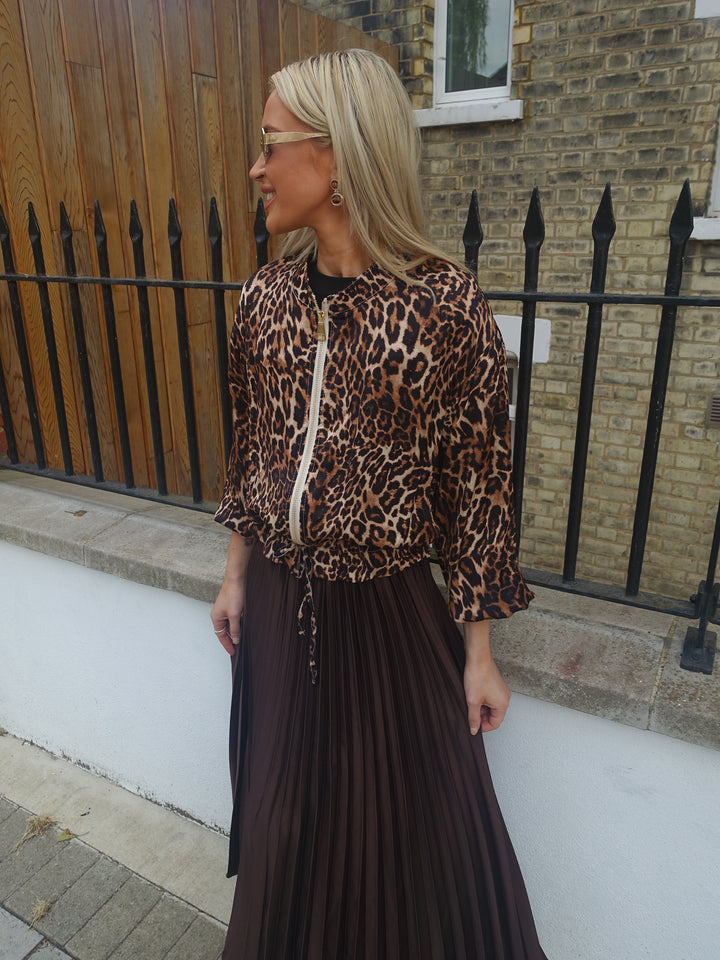 Jaz Bomber Jacket - Tan Leopard