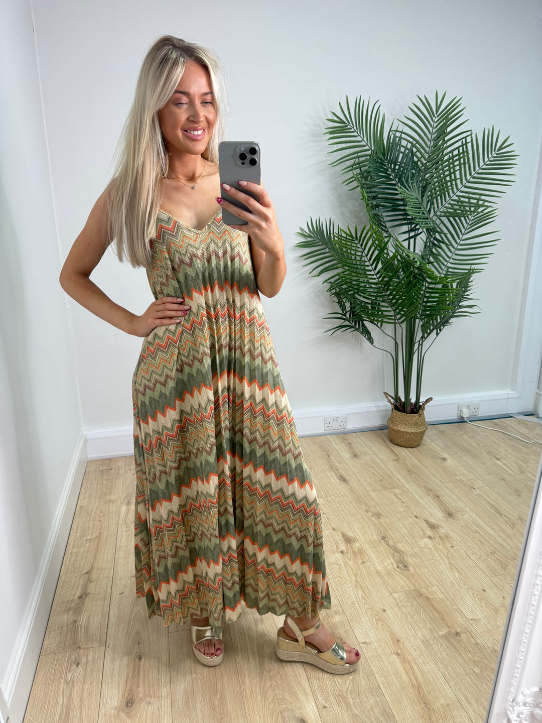 ZigZag Dress - Khaki & Orange