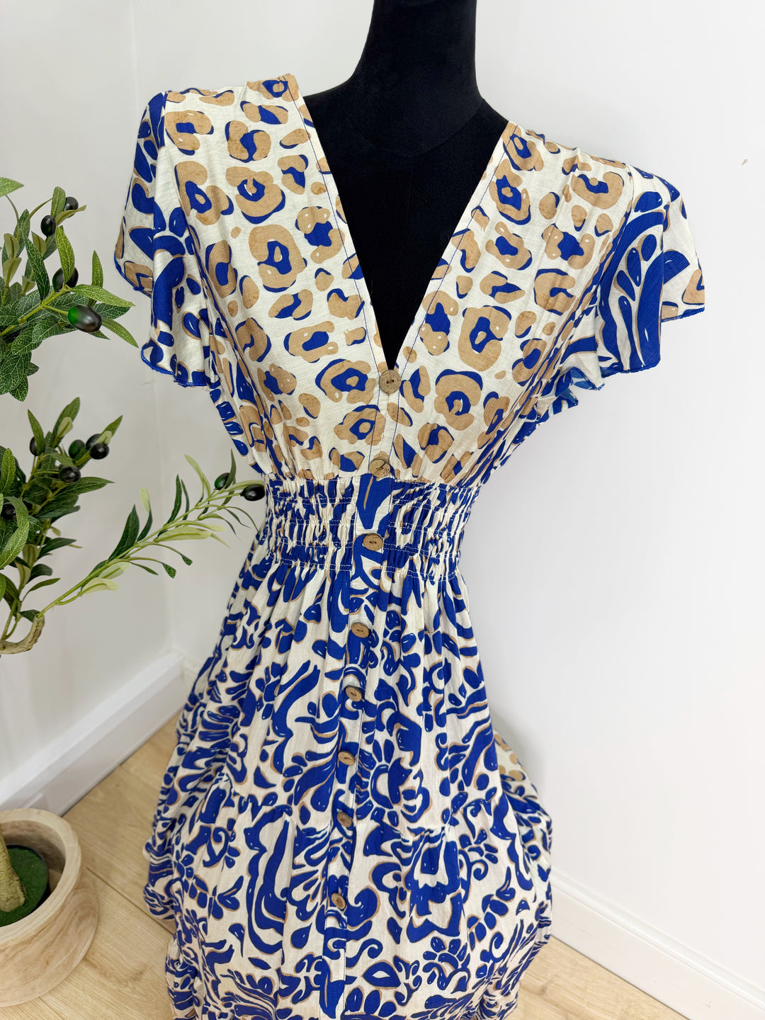 Printed V Neck Dress - Royal Maxi