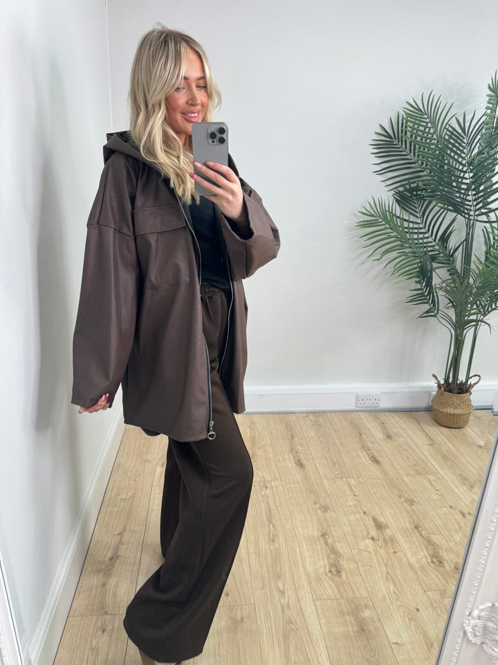 PU Pocket Jacket - Chocolate