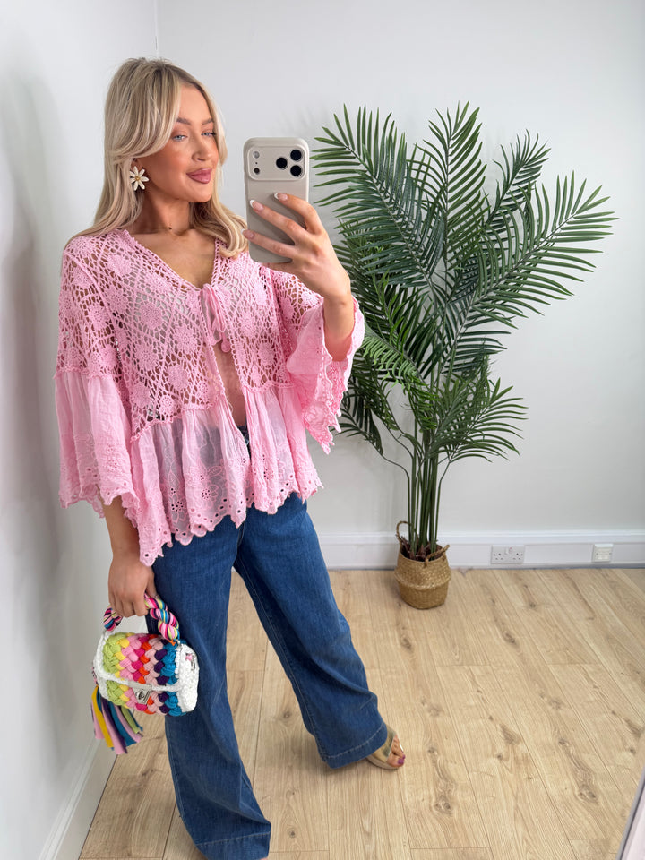 Marrakesh Crochet Tie Top - Pink