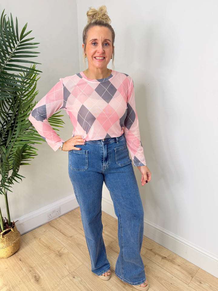 Argyle Mesh - Pink & Grey