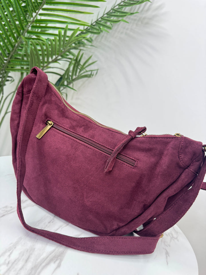 Suede Sling Bag - Burgundy
