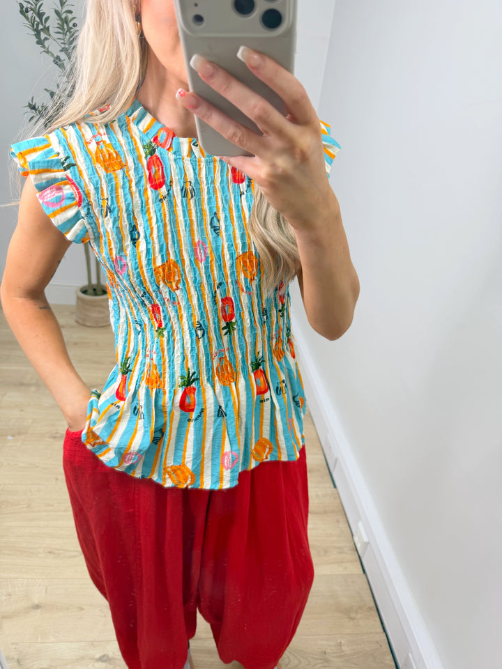 Printed Peplum Top - Fruit