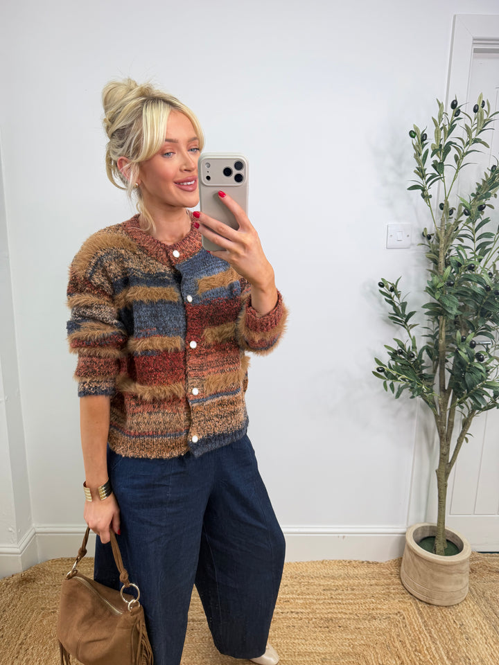 Mariah Cardigan - Tan & Blue