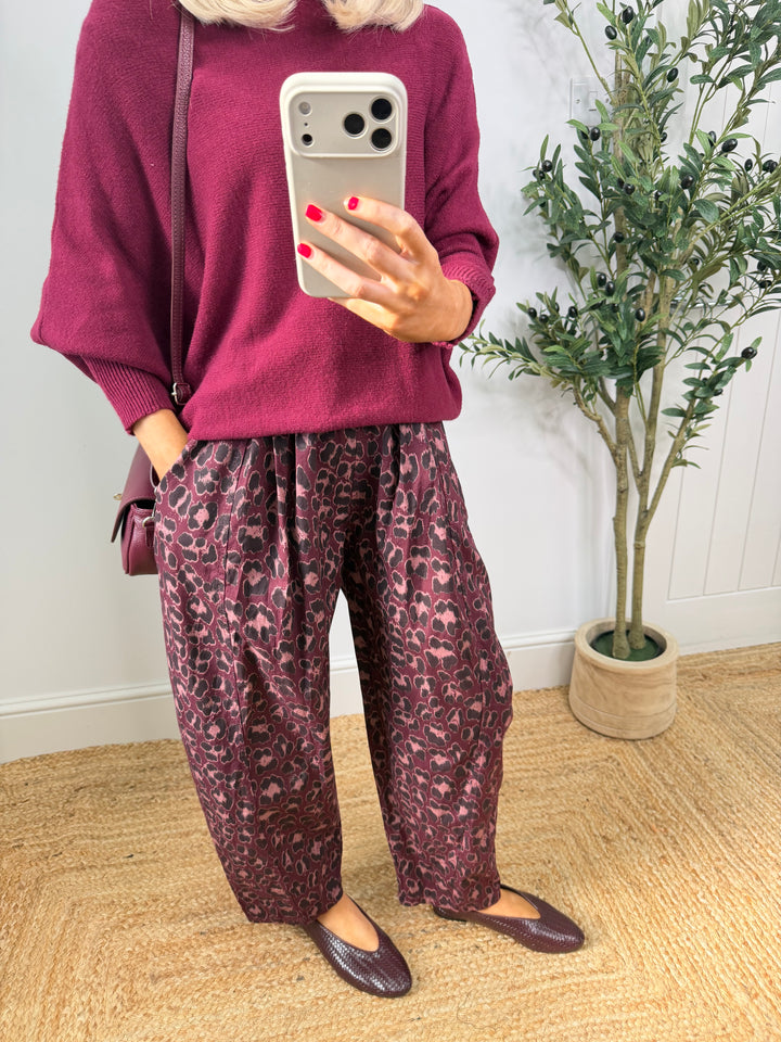 Leopard Cotton Denim Barrel - Merlot