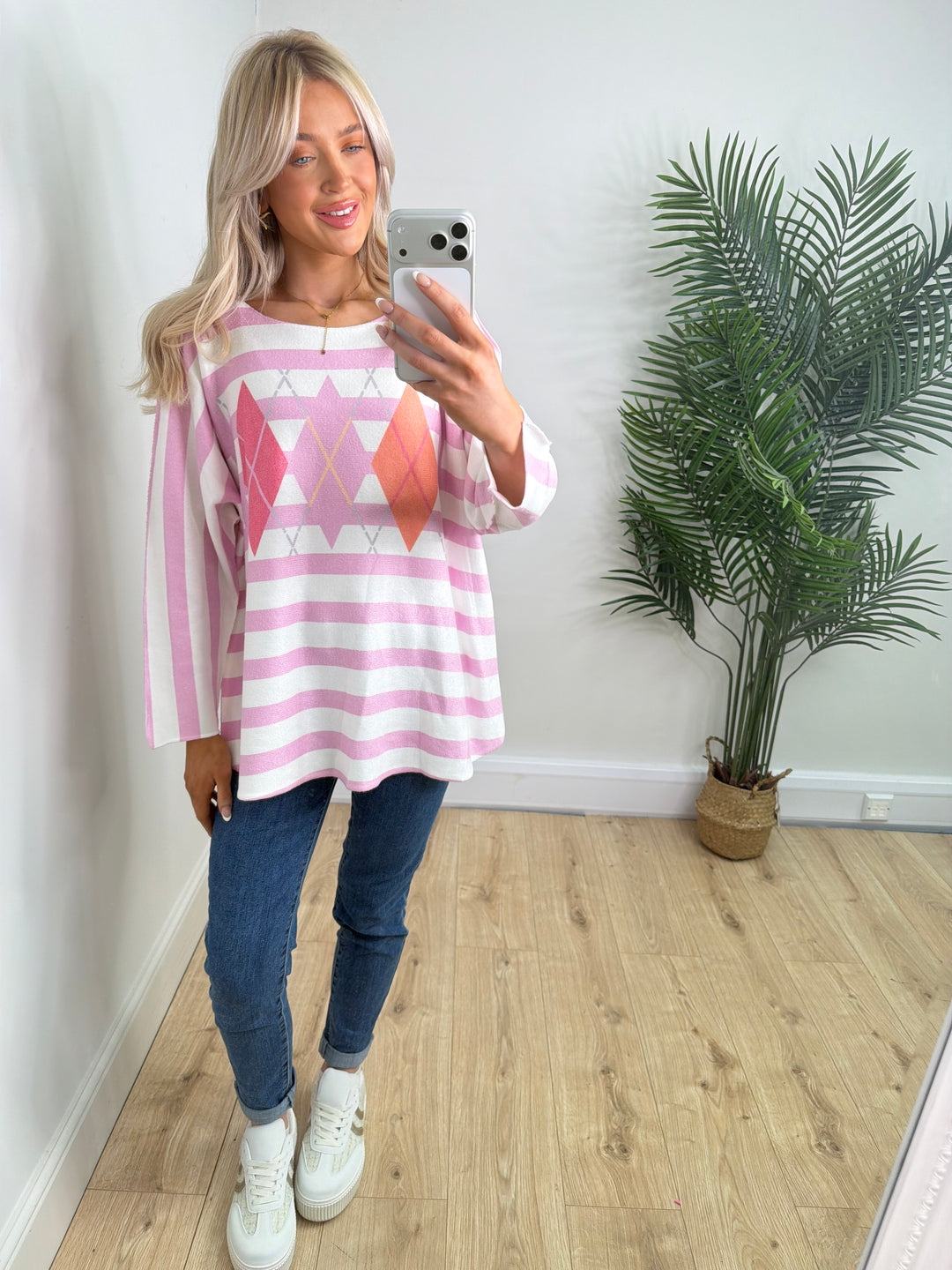 Stripey Argyle Knit - Pink
