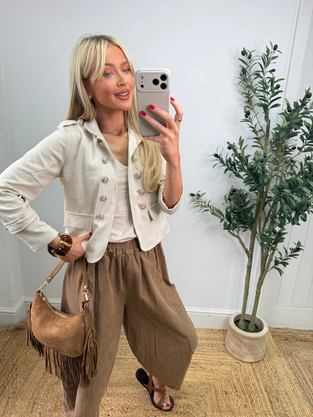 Brittany Short Suede Jacket - Cream