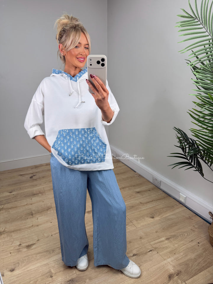 Skye Denim Hoodie - White