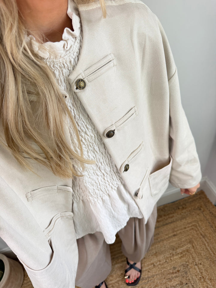 Stacie Military Suede Jacket - Cream