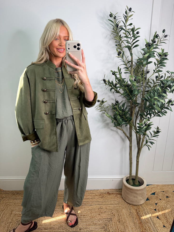 Carmen Military Suede Jacket - Khaki