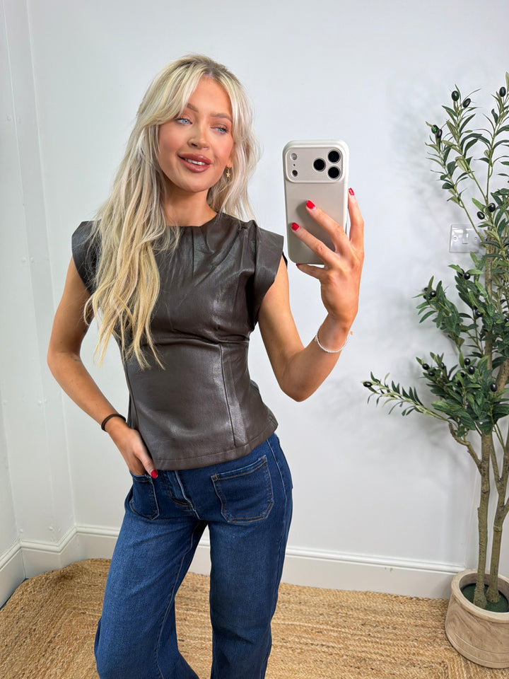 Tamara PU Top - Chocolate