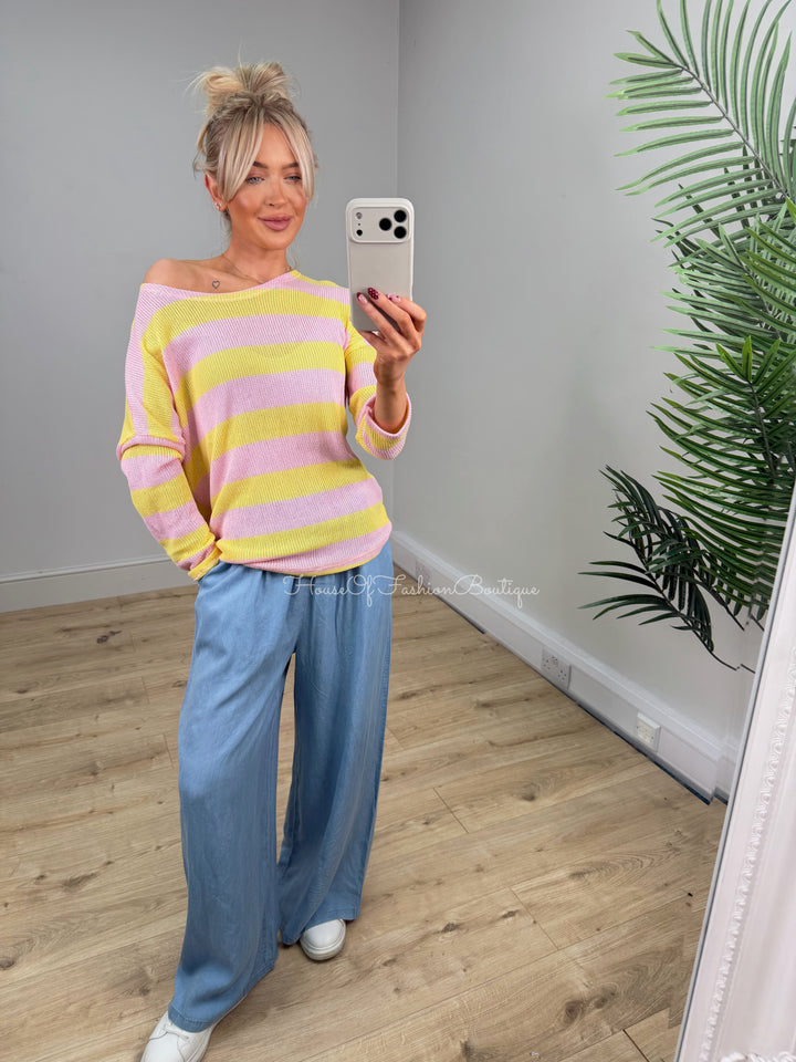 Chloe Crochet Top - Lemon & Pink