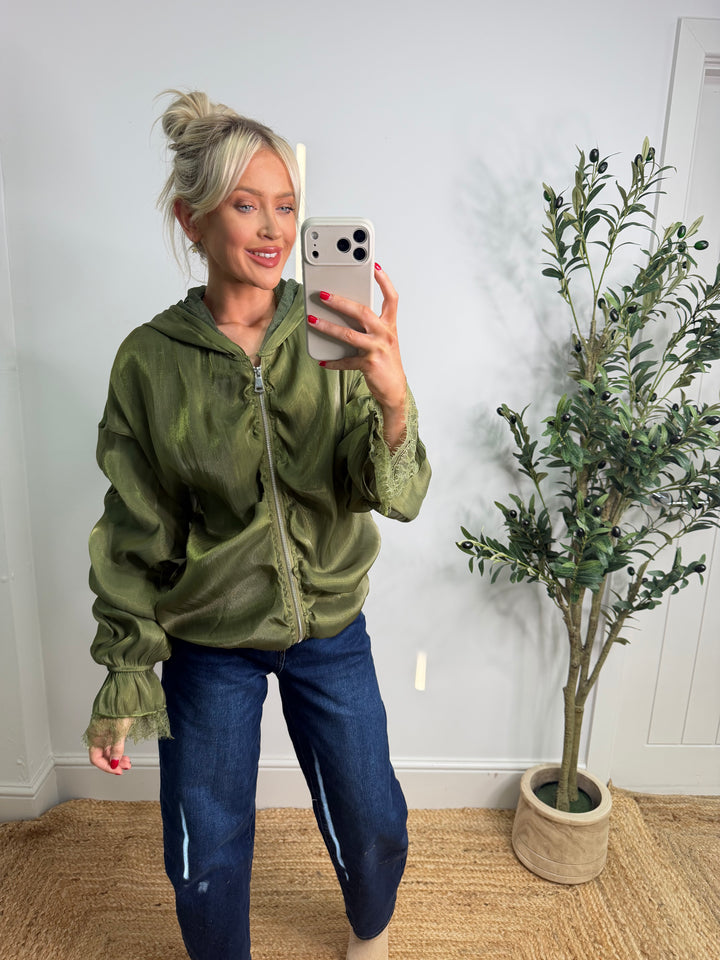 Annabelle Silky Lace Bomber - Dark Lime