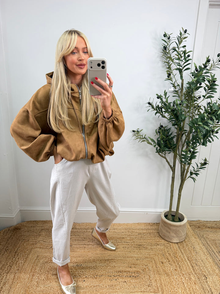 Aven Hooded Bomber - Tan Suede