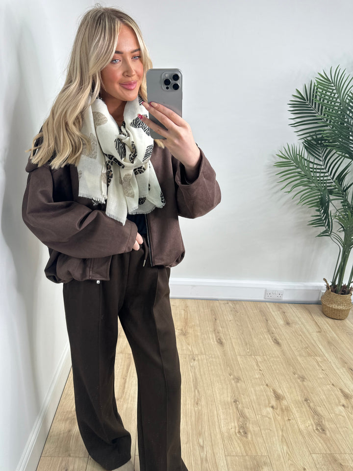 Brianna Suede Bomber - Chocolate