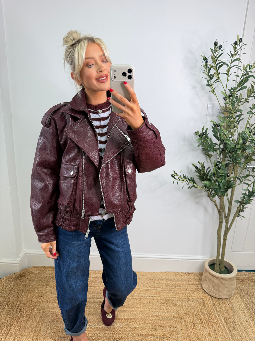Stella PU Biker Jacket - Wine
