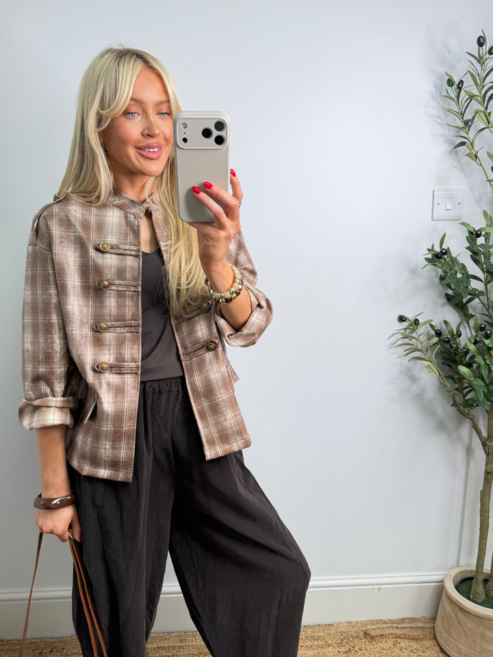 Piper Plaid Military Jacket - Tan