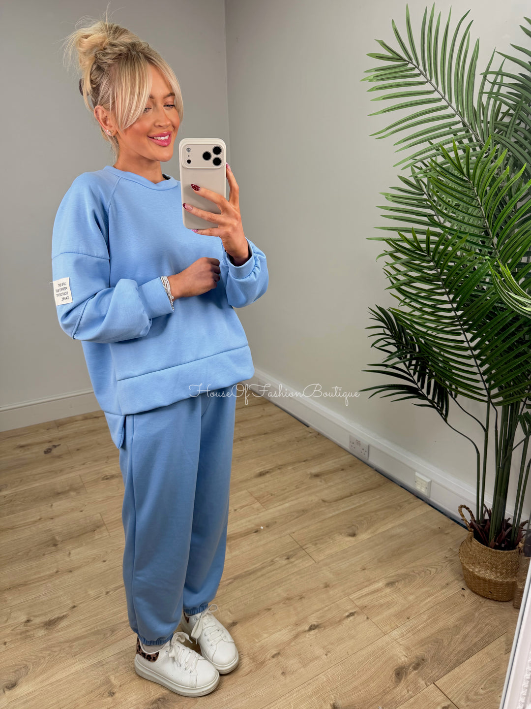 Slogan Patch Loungewear - Baby Blue