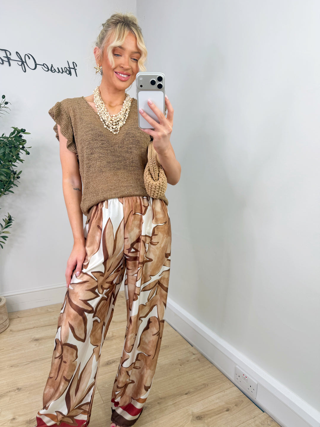 Cindy Satin Trousers - Beige