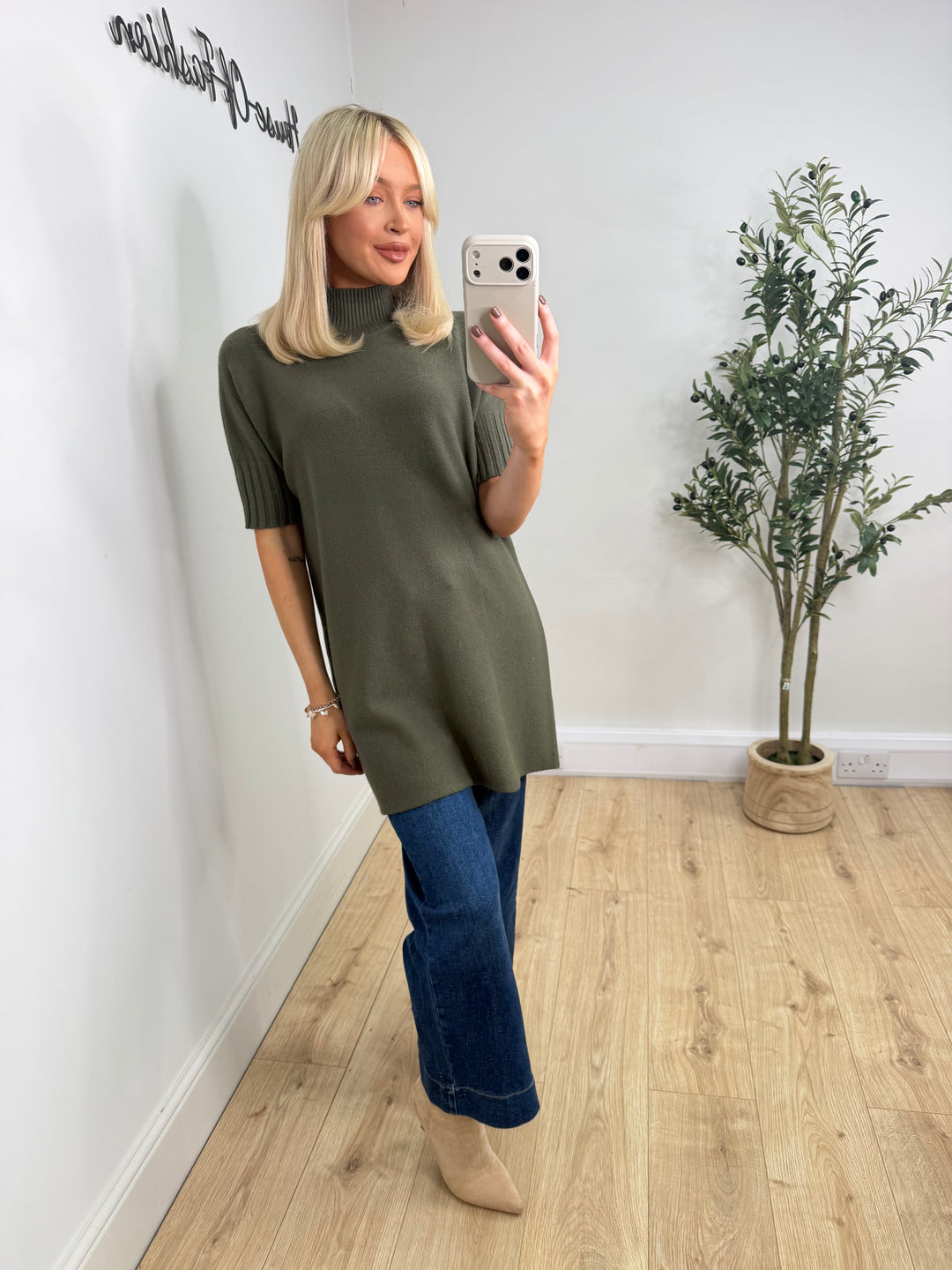 Thea Longline Knit - Khaki