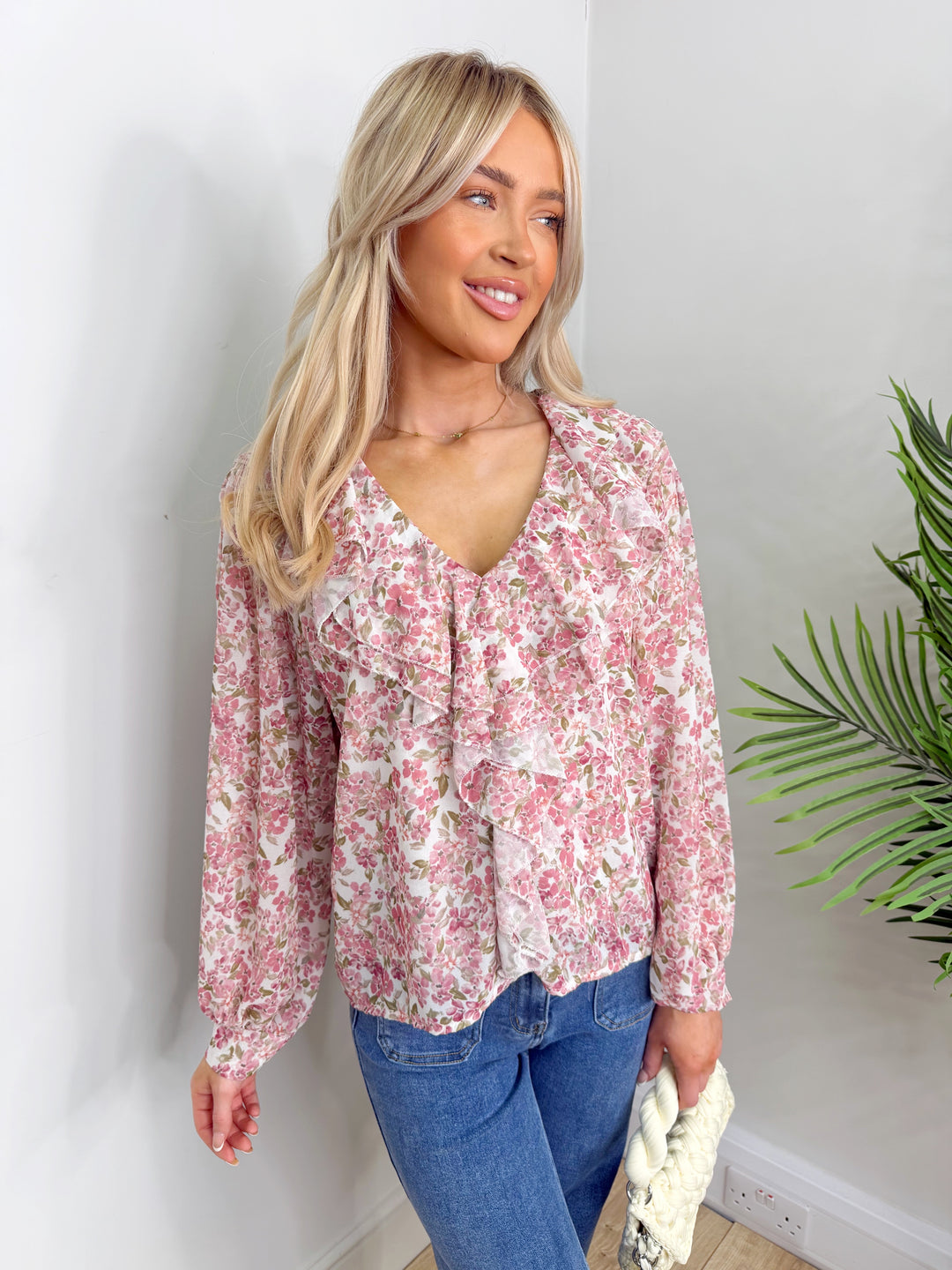 Ditsy Ruffle Blouse - Pink
