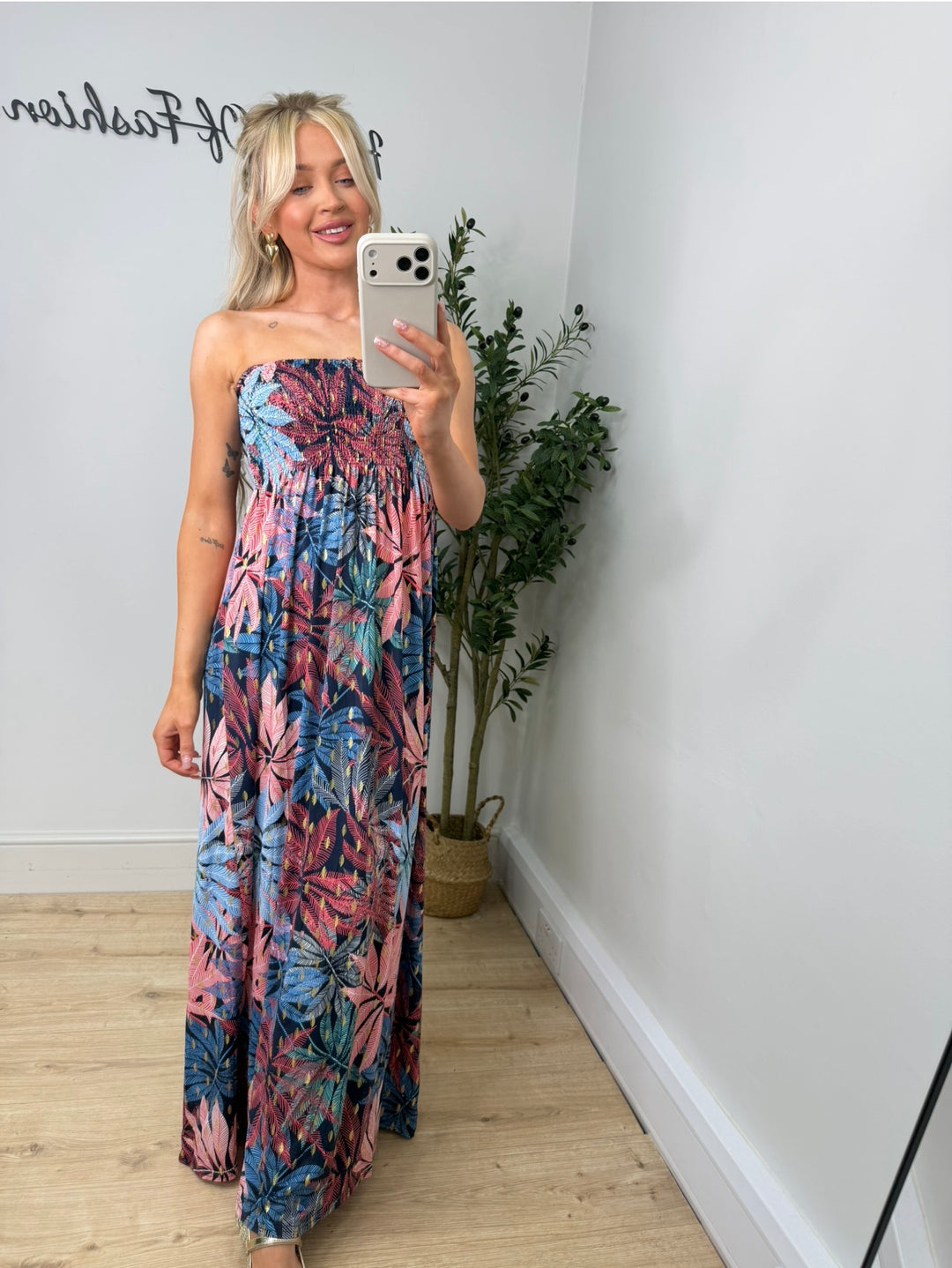 Palm Slinky Dress - Pink