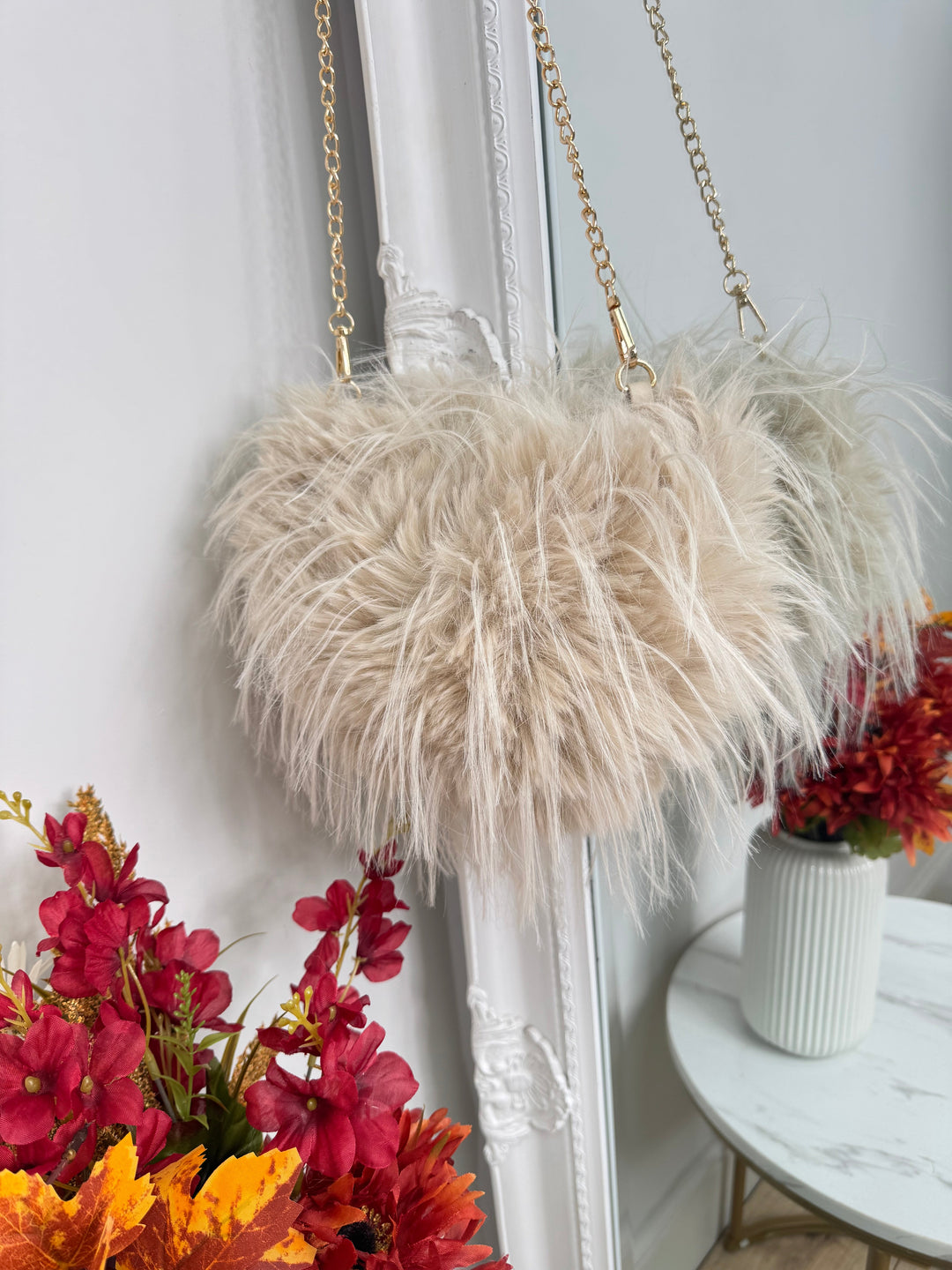 Faux Fur Medium Bag - Beige